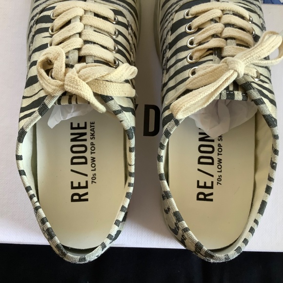 RE/DONE 70s Low Top Skate Sneaker Zebra Print Black White SZ 40 - Picture 3 of 15